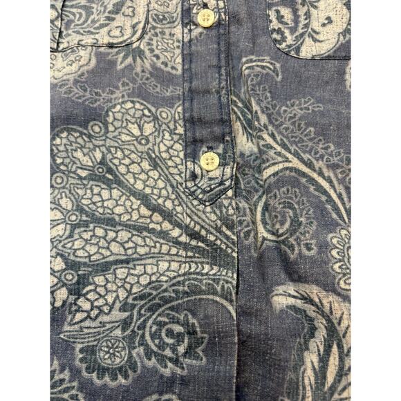 Lauren Ralph Lauren Top Linen 3/4 Sleeve Floral Boho Cottage Coastal Blue 1X - Picture 6 of 13